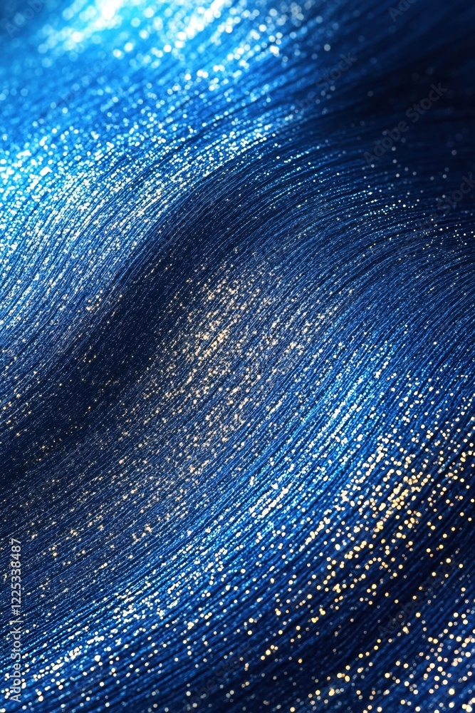 Poster deep blue shimmering fabric with golden specks creating a wavy abstract texture