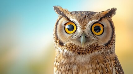 Obraz premium Close-Up Portrait of an Owl with Striking Yellow Eyes