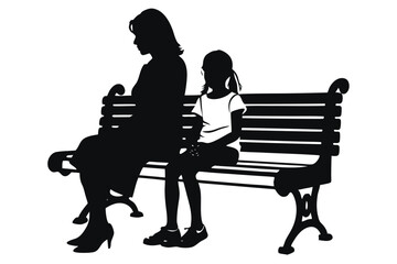 Mother daughter Sitting on Bench Silhouette