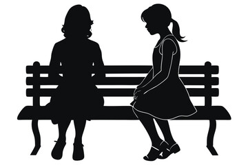 Mother daughter Sitting on Bench Silhouette