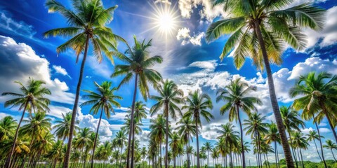 Obraz premium Sunlit Grove of Palm Trees Under a Vivid Blue Sky