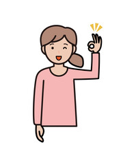 OKサインを出してウインクする若い女性の上半身イラスト