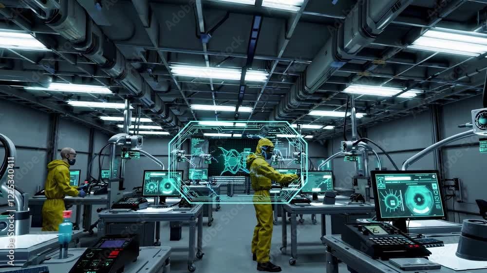 Aufkleber researchers conduct experiments in a high-tech laboratory during a late-night session to improve adv