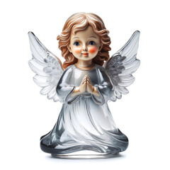 Fototapeta premium ガラスの天使の置き物。白背景。（Glass angel figurine on white background） 