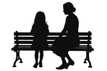 Mother daughter Sitting on Bench Silhouette