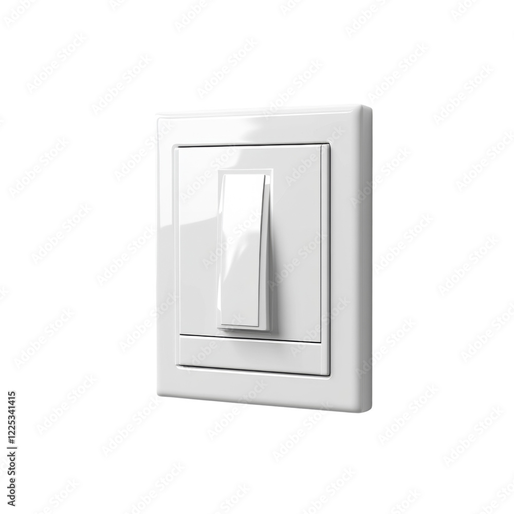 Poster The image shows a white rectangular light switch in a three dimensional render against a black background.