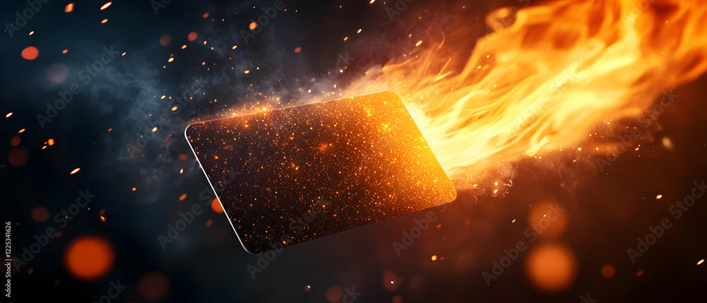 Poster a digital concept of a glowing object on fire, symbolizing innovation and transformation in tech.