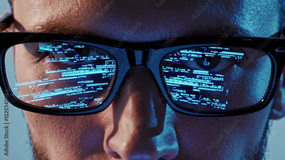 Poster exploring the world of technology through augmented reality glasses in a modern workspace environmen