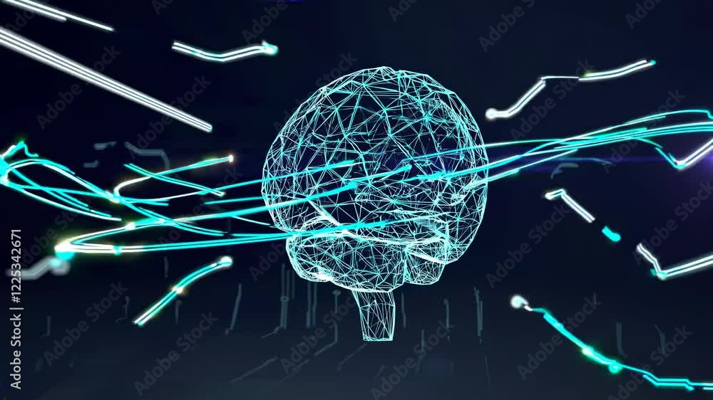 Poster exploring the dynamics of artificial intelligence and brain-inspired technologies in modern society