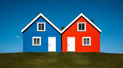 Vibrant Blue and Orange Houses Illustration