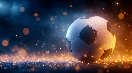 Fototapeta premium A dynamic soccer ball in motion, illuminated by colorful sparks, symbolizing excitement and energy in sports.