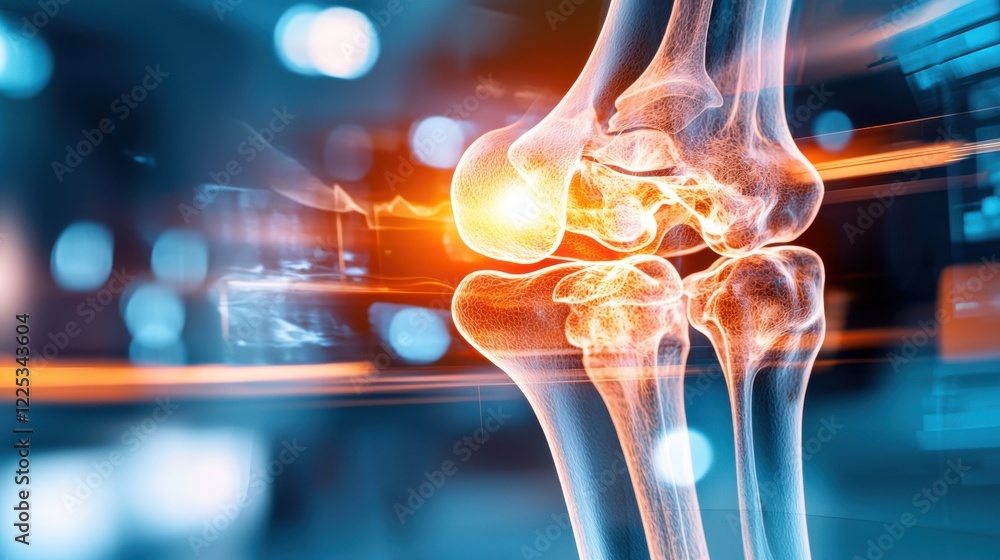 Aufkleber futuristic 3d transparent skeletal joint x ray scan with glowing elements