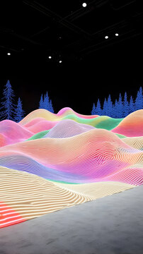 Rainbow Neon Hillscape Illustration