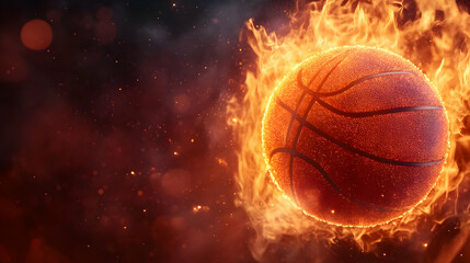 Fototapeta premium A fiery basketball surrounded by flames, symbolizing intense competition and passion for the game.