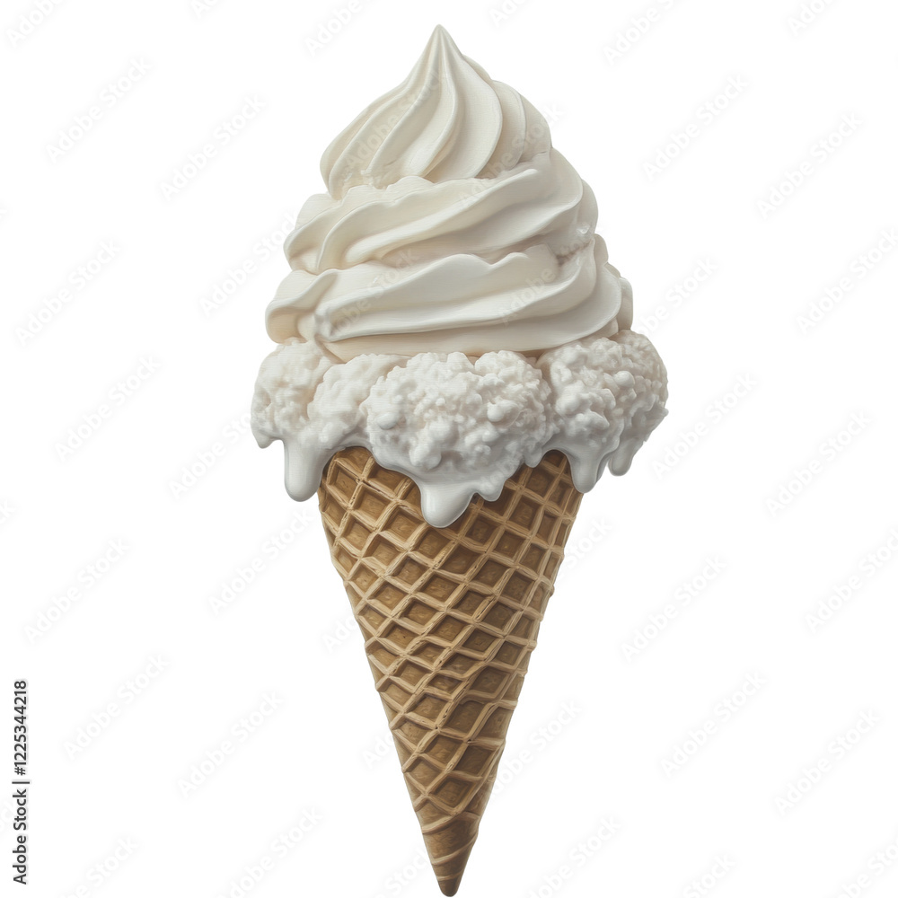Aufkleber A digitally rendered image showcases a melting white ice cream cone with a soft serve swirl and textured base.