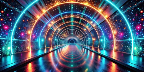Obraz premium A futuristic tunnel with vibrant neon lights and a starry night sky effect