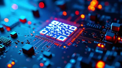 Macro Photography of QR Code in Blue and Red Tones - Powered by Adobe