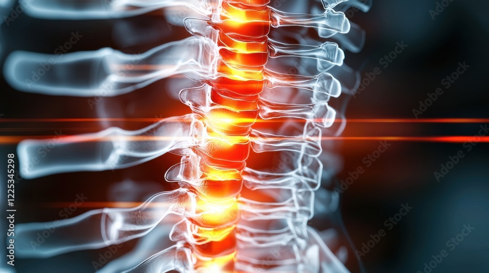 Poster detailed 3d rendering of the human spinal cord and vertebrae structure