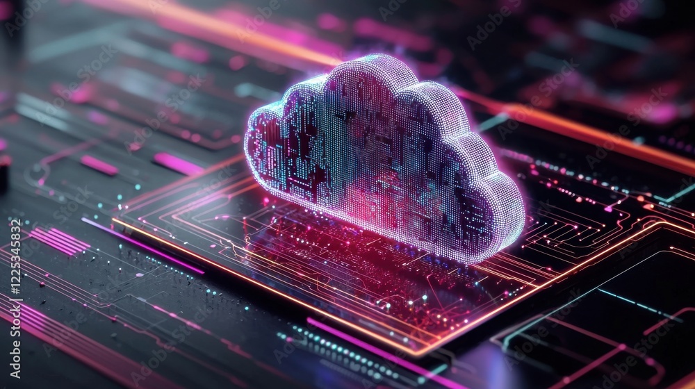 Poster glowing digital cloud computing and data processing concept