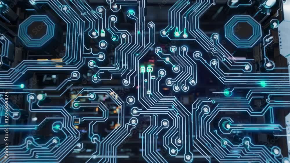 Leinwandbilder innovative circuit design showcased in a modern technology lab featuring intricate patterns and glow