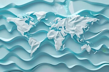 Obraz premium world map Wind glass ribbon on water. modern conceptual wallpaper for banner. 3d rendering.