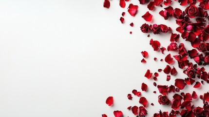 Romantic Layout with Scattered Red Rose Petals on a Clean Background for Elegant Occasions