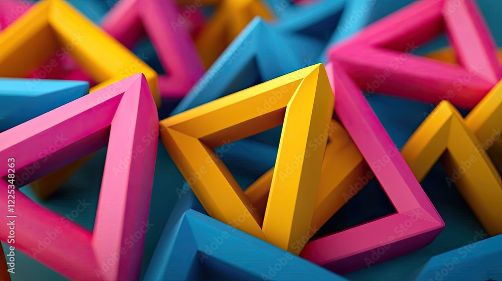 Poster Triangular shaped colorful wooden blocks, displaying artistic abstraction in texture and bright colors.