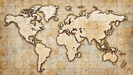 A World Map Jigsaw Puzzle A Global Perspective in Aged Tones