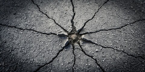 Obraz premium A Starburst of Cracks in Dried Earth, a Symbol of Environmental Degradation