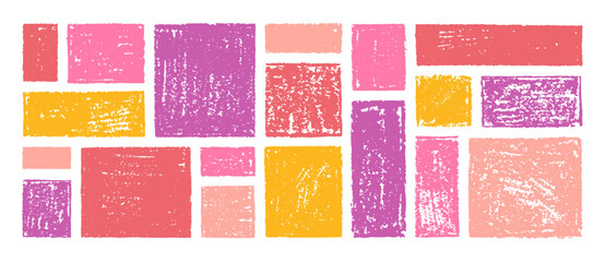Frame box shape with brush crayon texture. Square shape for text. Pink color vector background. Paint border, cute hand drawn paper design. Doodle rectangle pastel chalk elements. Brush frame box bg
