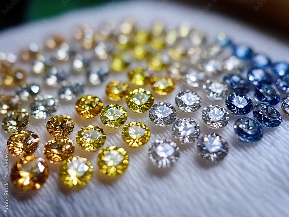 Poster sparkling gems in gradient of colors on a soft white surface a beautiful display of light