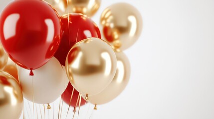 Red and gold balloons background luxury elegant frame on white for poster brochure coupon flyer advertising design, concept birthday happy new year celebration grand opening sale discount