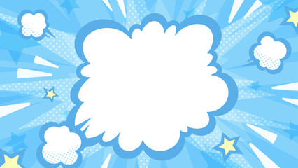 アメコミ風の爆発の煙の背景イラスト_水色_16:9