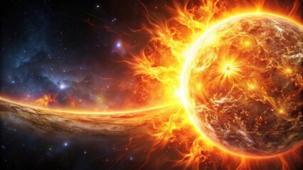 Fototapeta premium Solar Flare on Dark Sky Background , fiery plasma, sunburnt background