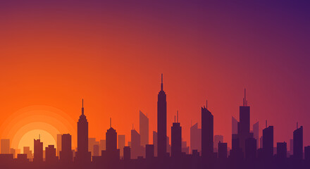Stunning Sunset Silhouette of City Skyline