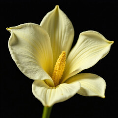 Magical Unusual Yellow Flower on Isolated Black Background