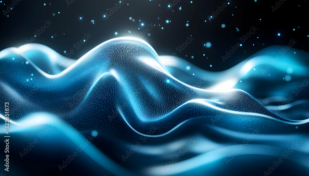 Poster a mesmerizing abstract representation of waves, showcasing fluid movement and shimmering textures in