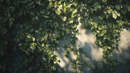 Naklejka premium Lush Green Ivy Leaves Growing on a Sunlit Textured Surface
