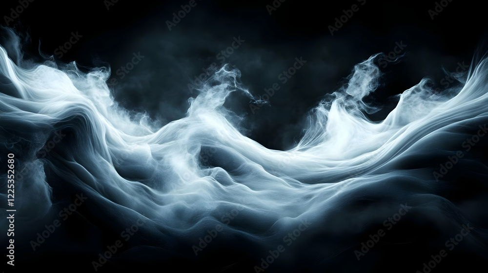 Poster a mesmerizing display of swirling smoke against a dark background, creating an ethereal and mysterio