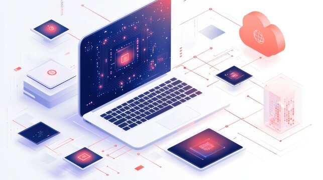 Futuristic Isometric Digital Network and Technology Concept