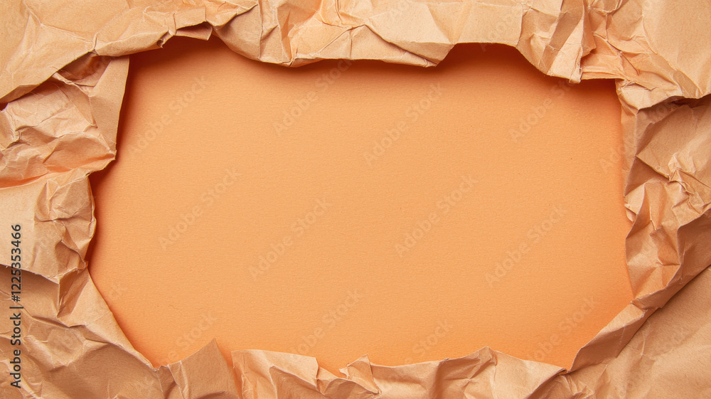 Poster minimalist textures of paper concept, crumpled paper texture with soft orange background creates uni