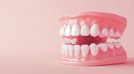 Fototapeta premium Healthy teeth model, pink background, dental care