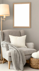 Cozy Living Room Illustration: Armchair, Blanket, and Frame