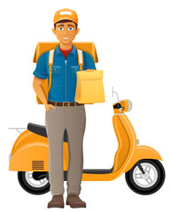 delivery man on scooter courier service vector illustration isolated on white background