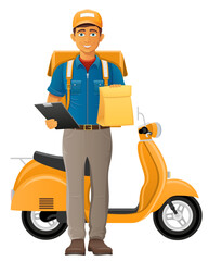 delivery man on scooter courier service vector illustration isolated on white background