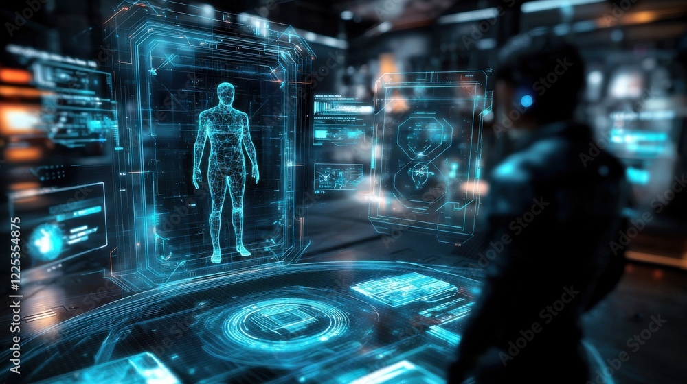 Aufkleber futuristic holographic interface for advanced digital analytics and monitoring system
