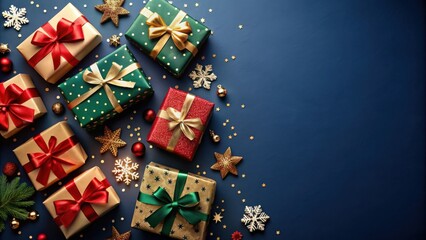 Holiday Gift Presentation with Festive Decorations and Copy Space