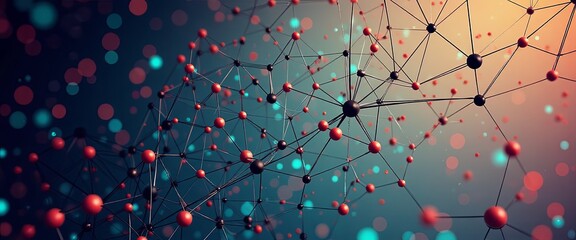A colorful image of a network of red and blue spheres. The spheres are connected to each other in a web-like pattern, creating a sense of complexity and interconnectedness. Concept of a vast