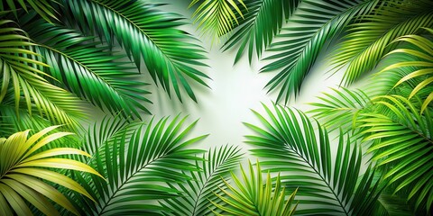 Palm fronds on the ground in a tropical forest, tropical leaves, tropical garden