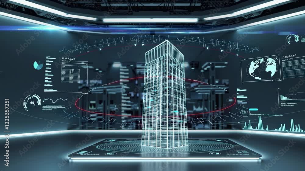 Fototapete modern digital cityscape visualization showcasing architectural design and data analysis in a futuri